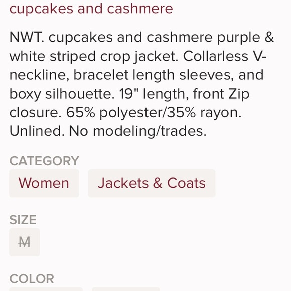 ๐cupcakes & cashmere>crop stripe jacket NWT - Picture 4 of 4